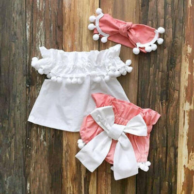 

3PCS Toddler Kids Baby Girls T-shirt Top Short Pants Summer Outfits Clothes Set