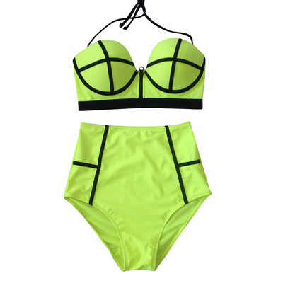 

Roseonmyhand Women Colorful High Waist Vintage Beach Padded Bra Suit Surfing Swimwear