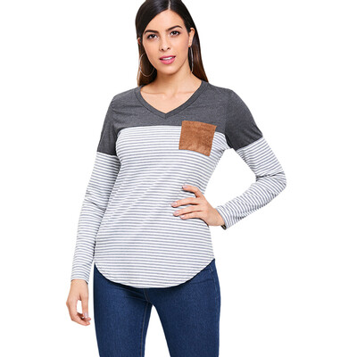 

Striped Panel Breast Pocket T-shirt