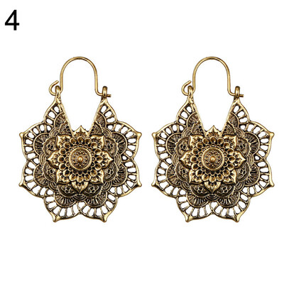 

Women Vintage Jewelry Hollow Heart Lotus Geometry Circle Round Hoop Earrings