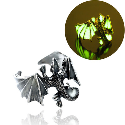 

4 Styles Dragon Luminous Rings Glow In Dark Pterosaur Rings Finger Ringe Gold Silver Adjustable Man Hand Jewelry