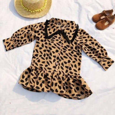 

UK Toddler Kid Baby Girl Leopard Print Clothes Long Sleeve Lace Party Tutu Dress