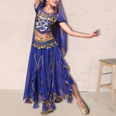 

Greensen New Belly Dance Short Sleeve Blue Skirt Performance Suit Indian Dance Practice Clothes Set