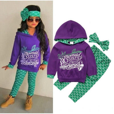 

3Pcs Toddler Kids Girls Mermaid Tops Hoodie Pants Legging Outfits Set Clothes