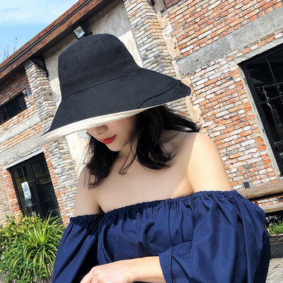 

New eaves sunscreen female hat spring&autumn foldable cotton linen hat double-sided sunshade fisherman hat sun hat
