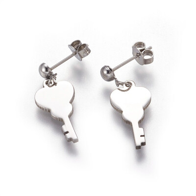 

304 Stainless Steel Dangle Stud Earrings with Ear Nuts Guitar Stainless Steel Color 27mm Pin 08mm