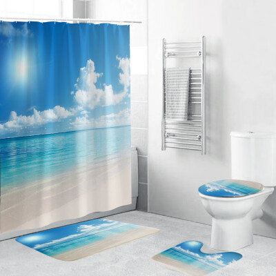 

〖Follure〗4PCS Non Slip Toilet Polyester Cover Mat Set Bathroom Shower Curtain