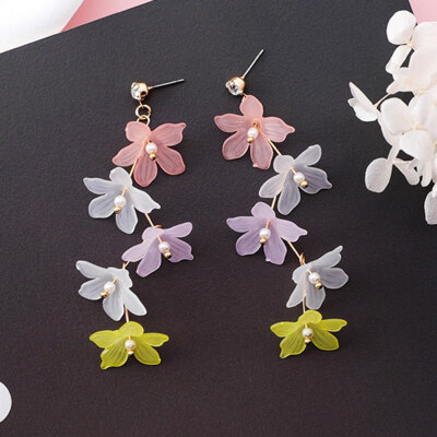 

New Korean Colorful Sweety Flower Long Earrings For Women Accessories Simulated Pearl Earings Fashion Jewelry Freeshipping