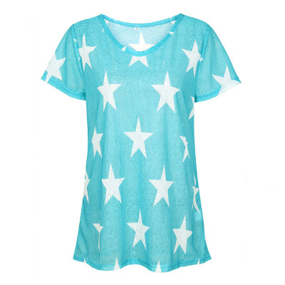 

Fashion Women Summer Loose Printed Tops Blouse Round Neck Short Sleeve T-Shirt