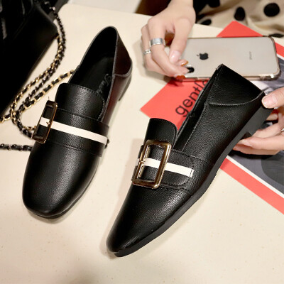 

Spring 100 square head Lefu shoes English wind small shoes flat - bottom bean shoes single shoes womens shoes
