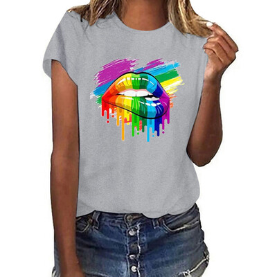 

Starmoon Women Girls Plus Size Lips Print Shirt Short Sleeve T Shirt Blouse Tops