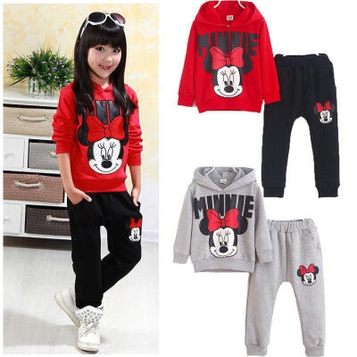 

2016 Cartoon Girls Kids Mickey Costume Tops Hoodies Sweatshirt Outfits Set 2-7Y