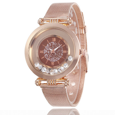 

Metal mesh with starry ladies watch sandpaper dial Roman numerals simple quartz watch