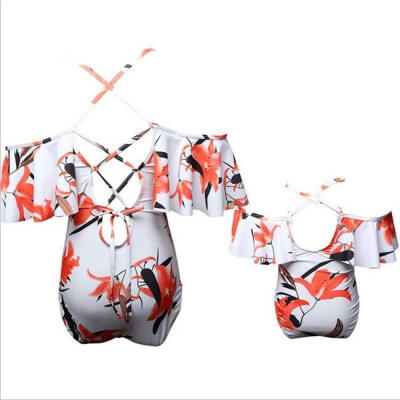 

Family Matching Women Swimwear Floral Flower Bandage Bikini Set Push-up Jumpsuit Swimsuit