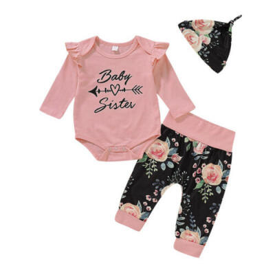 

3pcs Newborn Toddler Infant Baby Girl Clothes Romper TopsLong Pants Outfit Set