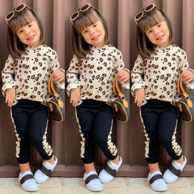 

UK Toddler Kids Baby Girls Leopard Tops Pants Leggings Outfits Clothes Tracksuit