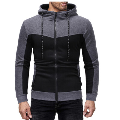 

New Style Hot Fashion Men Thick Zip-Up Hoodie Winter Warm Hooded Jumper With Hat Tops Patchwork With Pocket