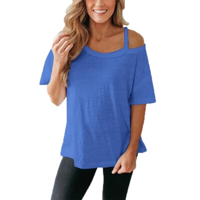 

Nomeni Women Summer Fashion Casual Short Sleeve Crop Solid Sling Tops T-Shirt