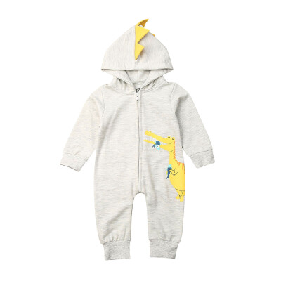 

US Newborn Baby Boy Girl Clothes Dinosaur Zipper Hooded Romper Bodysuit Outfit