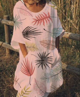 

Women Cotton Linen Maxi Dress Long Sleeve Casual Boho Kaftan Tunic Plus Size