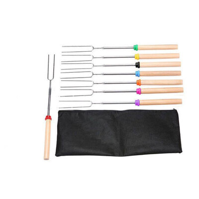 

8 Pcs Flexible Stainless Steel U-type Barbecue Fork Wood Handle Colorful Roasting Sticks Hot Dog Outdoor