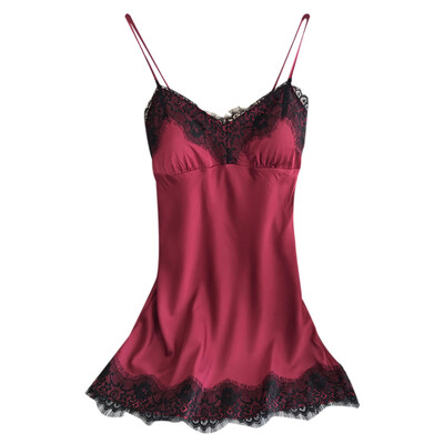 

Women Sexy Comfortable Lace Printed Spaghetti Strap Dress Pajamas Soft Leisure Nightgown