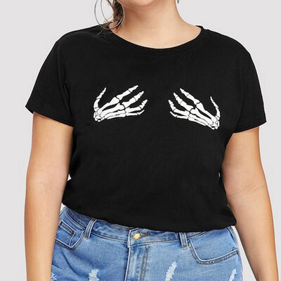 

Nomeni Fashion Womens Casual Summer Skull Print Tops Solid O-Neck Short Sleeve T-shirt