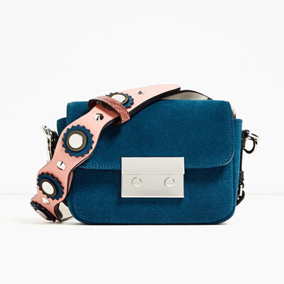 

TANGDE SUEDE LEATHER FLOWER REVETS LEATHER STRAP BAG BAGUETTE WOMAN SHOULDER BAG