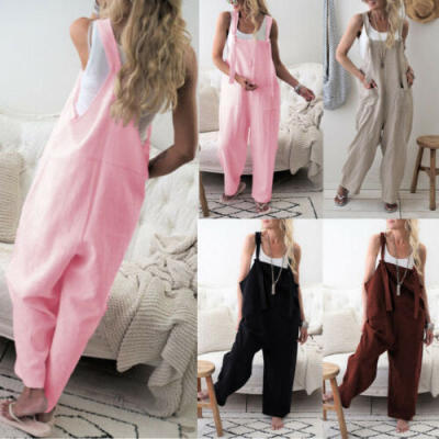 

US STOCK Women Dungarees Harem Strap Pant Loose Jumpsuit Baggy Trousers Overalls