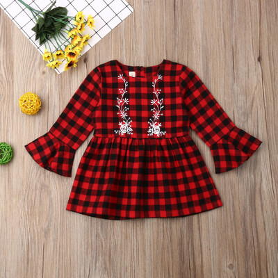 

Toddler Kids Baby Girl Casual Princess Long Sleeve Dress Plaid Print Lace Dress