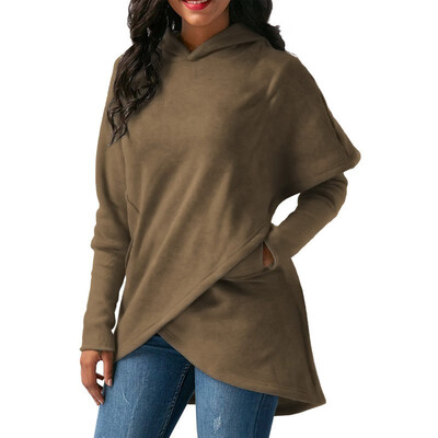 

Solid color cloak long sleeve casual hooded sweatshirt womens