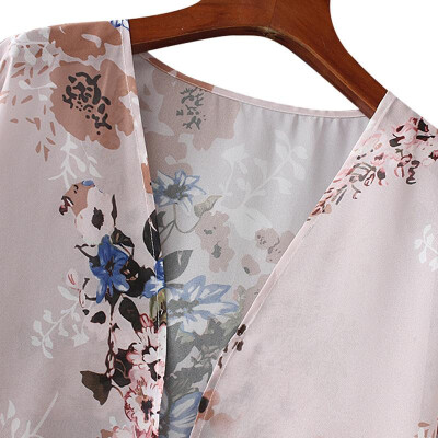 

New Women Chiffon Kimono Cardigan Floral Print Casual Loose Outerwear Beachwear Bikini Cover Up