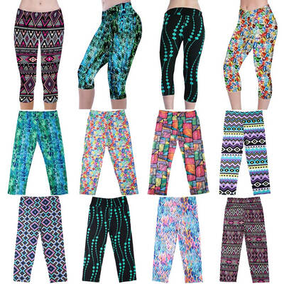 

New Fashion Women Capri Leggings High Waist Floral Printing Cropped Yoga Pants Fitness Workout Casual Trousers