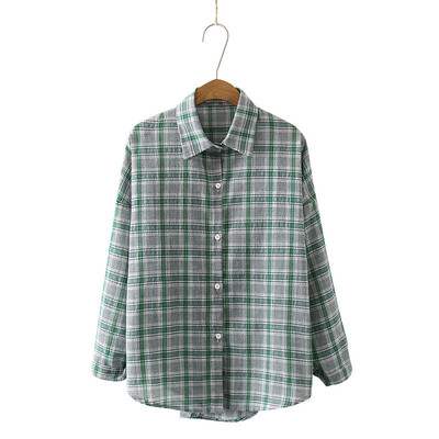 

2019 Fashion Plaid Long Sleeve Womens Tops&Blouses Female Casual Turn-down Collar Shirts Blusas Korean Women Loose Blouse