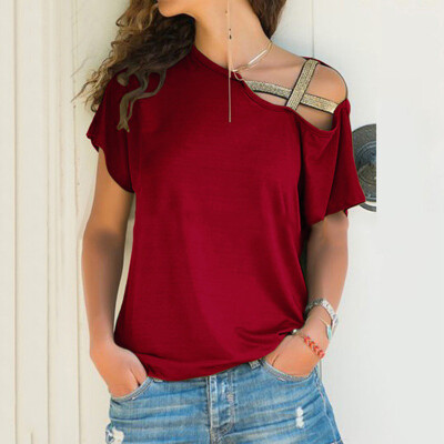 

Women Short Sleeve Loose T Shirts Summer Casual Cold Shoulder Blouse Tops Shirts