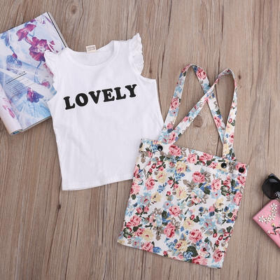 

Kids Baby Girl T Shirt TopFloral Dress Suspender Skirt Outfits Set Clothes