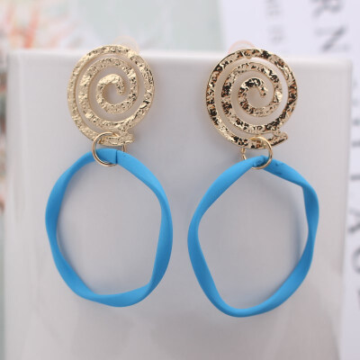 

EK729 New Geometric Metal Spray Print Drop Earring Spiral Irragular Big Round Earring Jewelry Party Statement Brincos Pink Blue