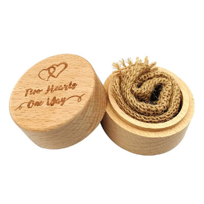 

Wooden Round Beech Wedding Ring Box With Letter Happily Ever After On The Surface