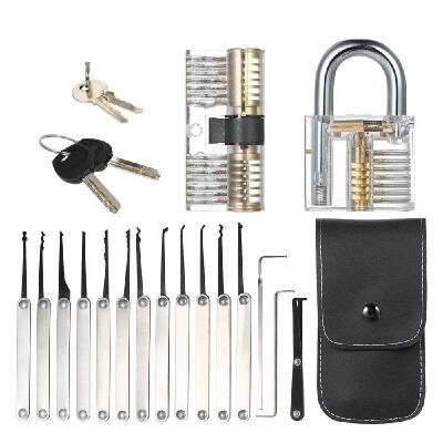 

15pcs Lock Picking Set Kit Tool with Two Transparent Practice Training Padlock Lock for Locksmith Beginners&Professional