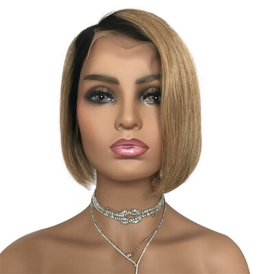 

AISOM Lace Front Human Hair Bob Straight Wigs 1B27 Ombre Color 150 Density