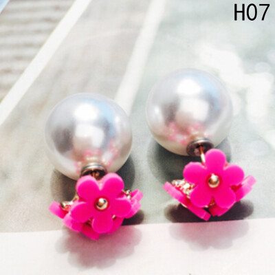 

Fashion Women Jewelry Double Sided Pearl Daisy Earrings Big Ball Beads Ear Stud