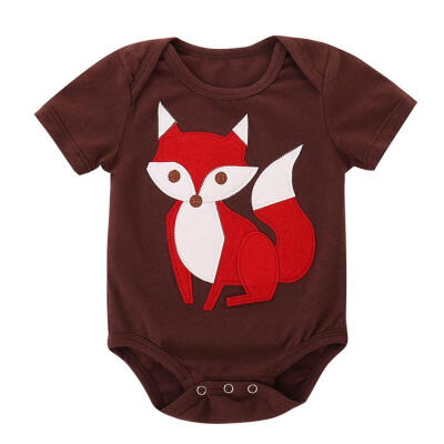 

Baby Bodysuits Infant child Printed embroidery fox Cotton Solid O-Neck Short Sleeve Bodysuits