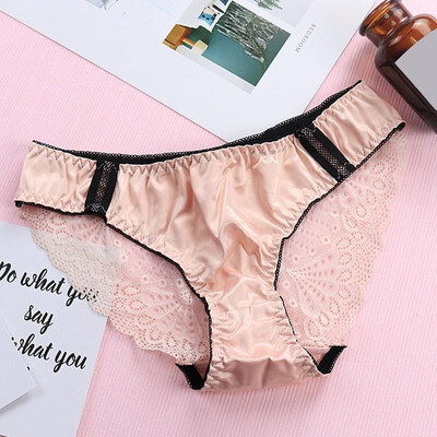 

Sexy Women Lace Edge Panties Underwear Soft Briefs Underpants Ultra-Thin Breathable Low Rise Seamless Silk Triangle Briefs