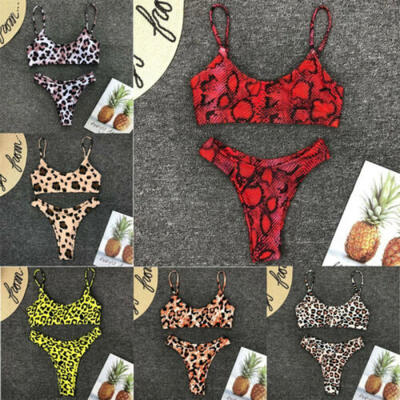 

Women Leopard Print Thong Bikini Set Padded Push-up Swimwear Swimsuit Beachwear