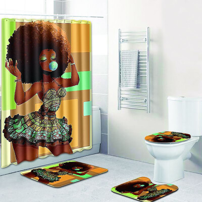 

〖Follure〗4PCS Sea Style Non Slip Toilet Polyester Cover Mat Set Bathroom Shower Curtain