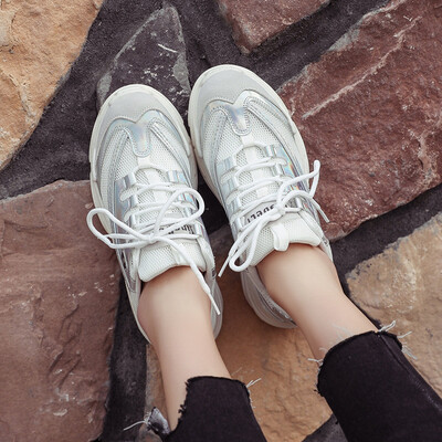 

Spring Chinese Red Thick Bottom Ladder Daddy Shoes Laser Surface Leisure Fashion Sequins Sports Tide Shoes