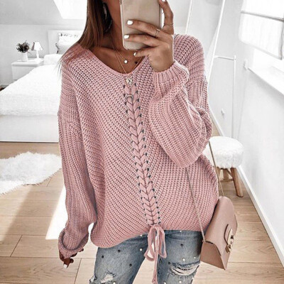 

〖Follure〗Womens Lady V-neck Sweater Casual Solid Loose Long Sleeve Tops Slim Fit Pullover