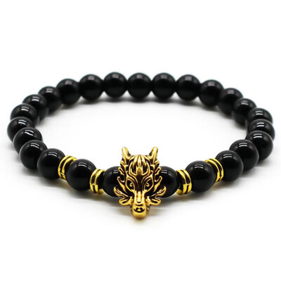 

Animal Dragon Head Bracelets Bangles 8Mm Black Lava Stone Charm Bracelets For Unisex Women Men Yoga Energy Jewelry Gifts