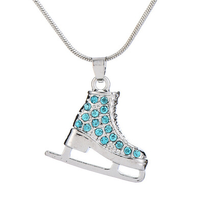 

For Girls Women Color Ice Skate Skater Crystal Rhinestone Pendant Necklace Cute Funny Silver