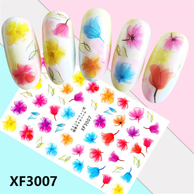 

Toponeto Fresh Style Flower Print 3D Nail Art Stickers Manicure Adhesive Transfer Decals